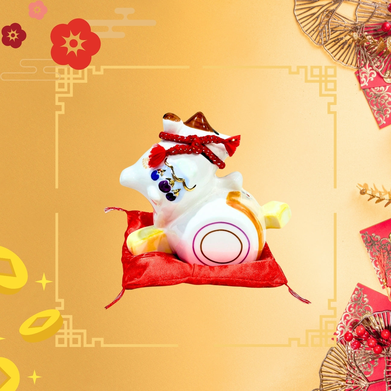 Lucky Cat - 色彩坐鼓招財貓 6“
