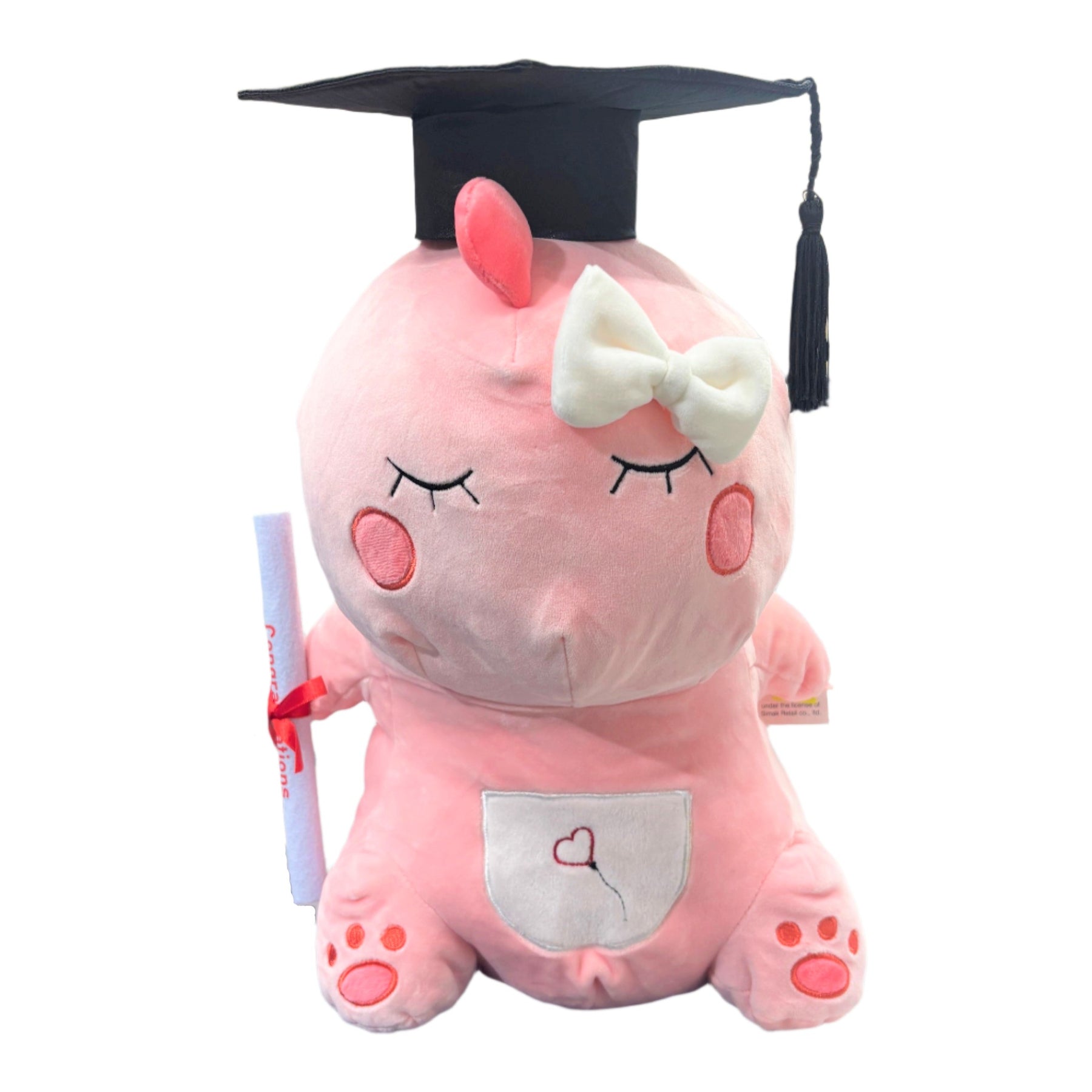 Dinosaur Plush With Ribbon Pink 16"