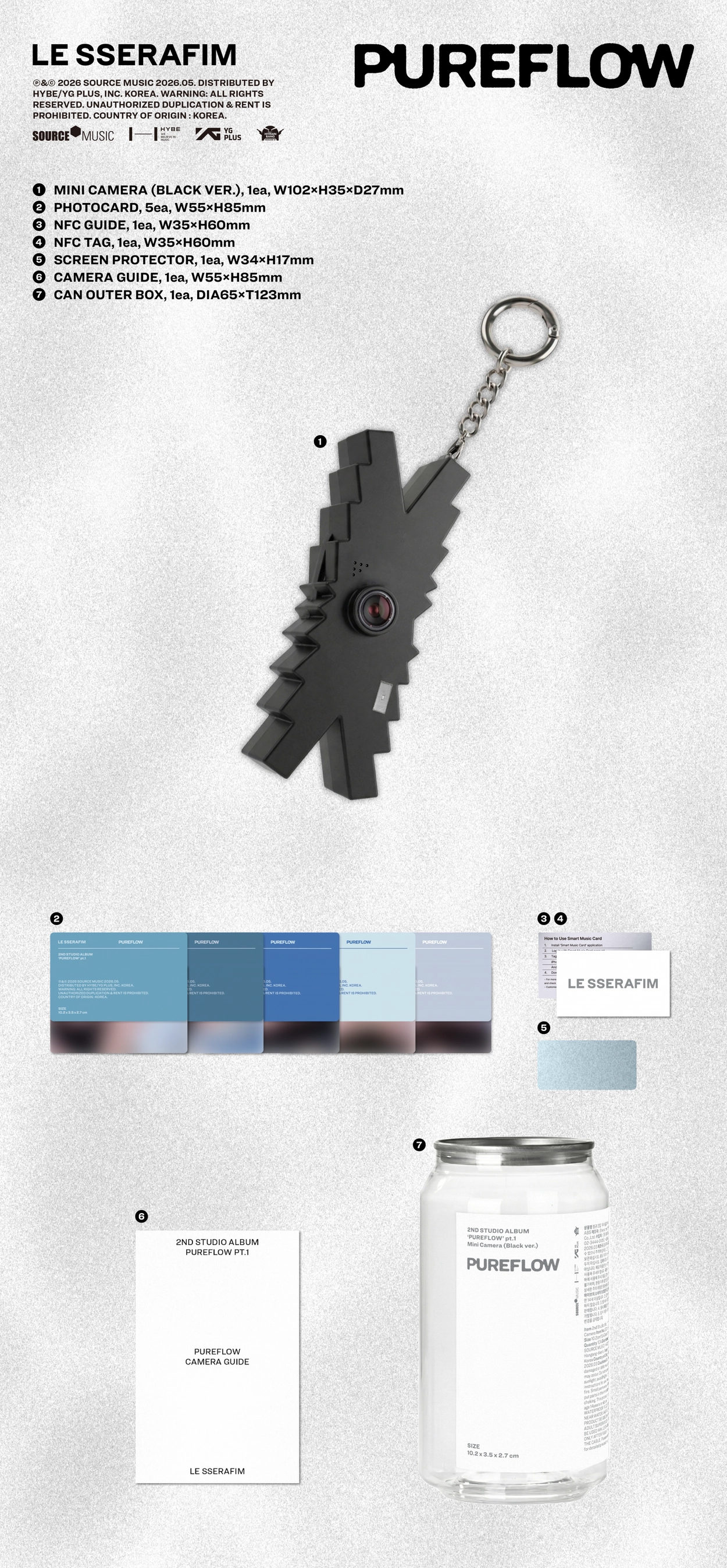 LE SSERAFIM 2ND STUDIO ALBUM - PUREFLOW PT.1 (MINI CAMERA VER.)
