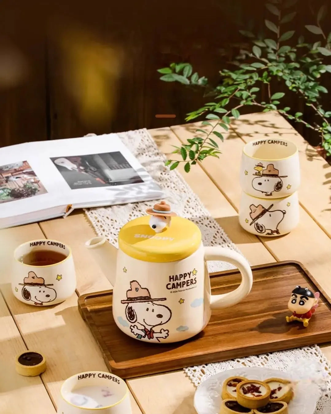 PEANUT SNOOPY Authentic Happy Camper Tea Set Yellow