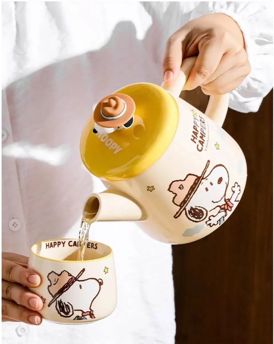 PEANUT SNOOPY Authentic Happy Camper Tea Set Yellow