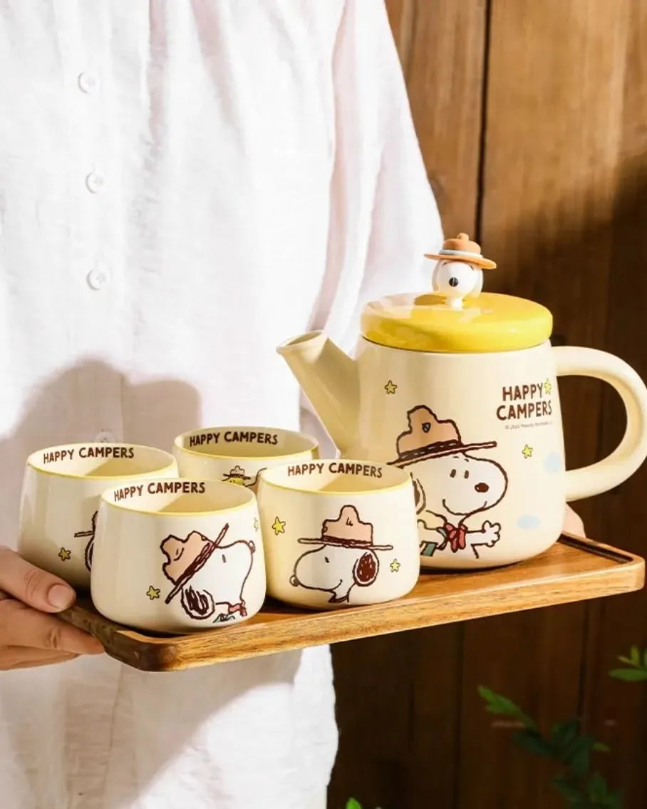 PEANUT SNOOPY Authentic Happy Camper Tea Set Yellow
