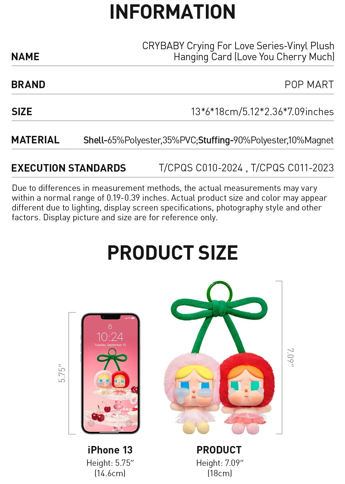 POP MART Authentic CRYBABY Crying for Love Cherry Plush