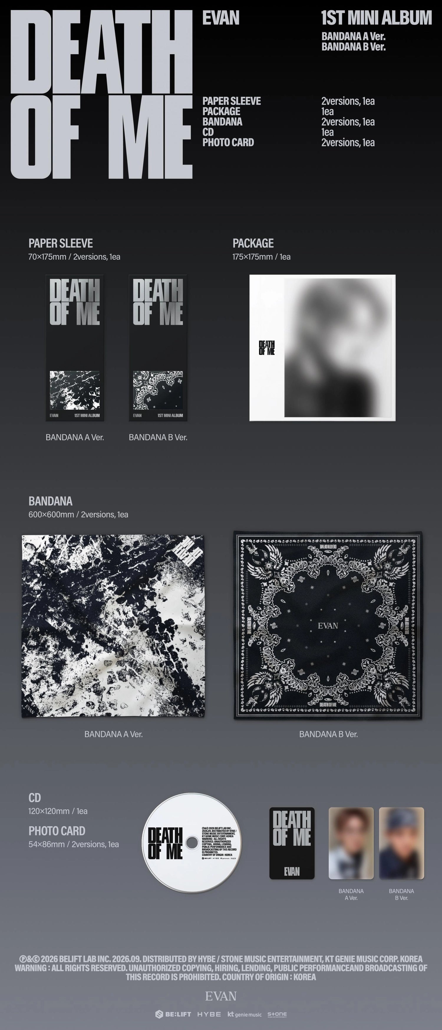 EVAN 1ST MINI ALBUM - DEATH OF ME (BANDANA VER.)