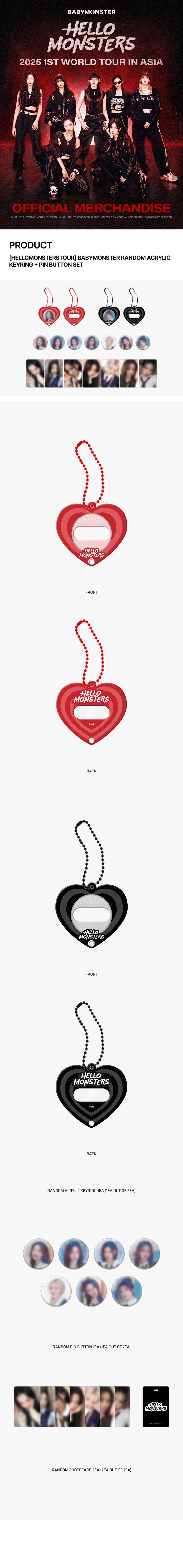 BABYMONSTER - HELLO MONSTERS TOUR RANDOM ACRYLIC KEYRING + PIN BUTTON SET OFFICIAL MD
