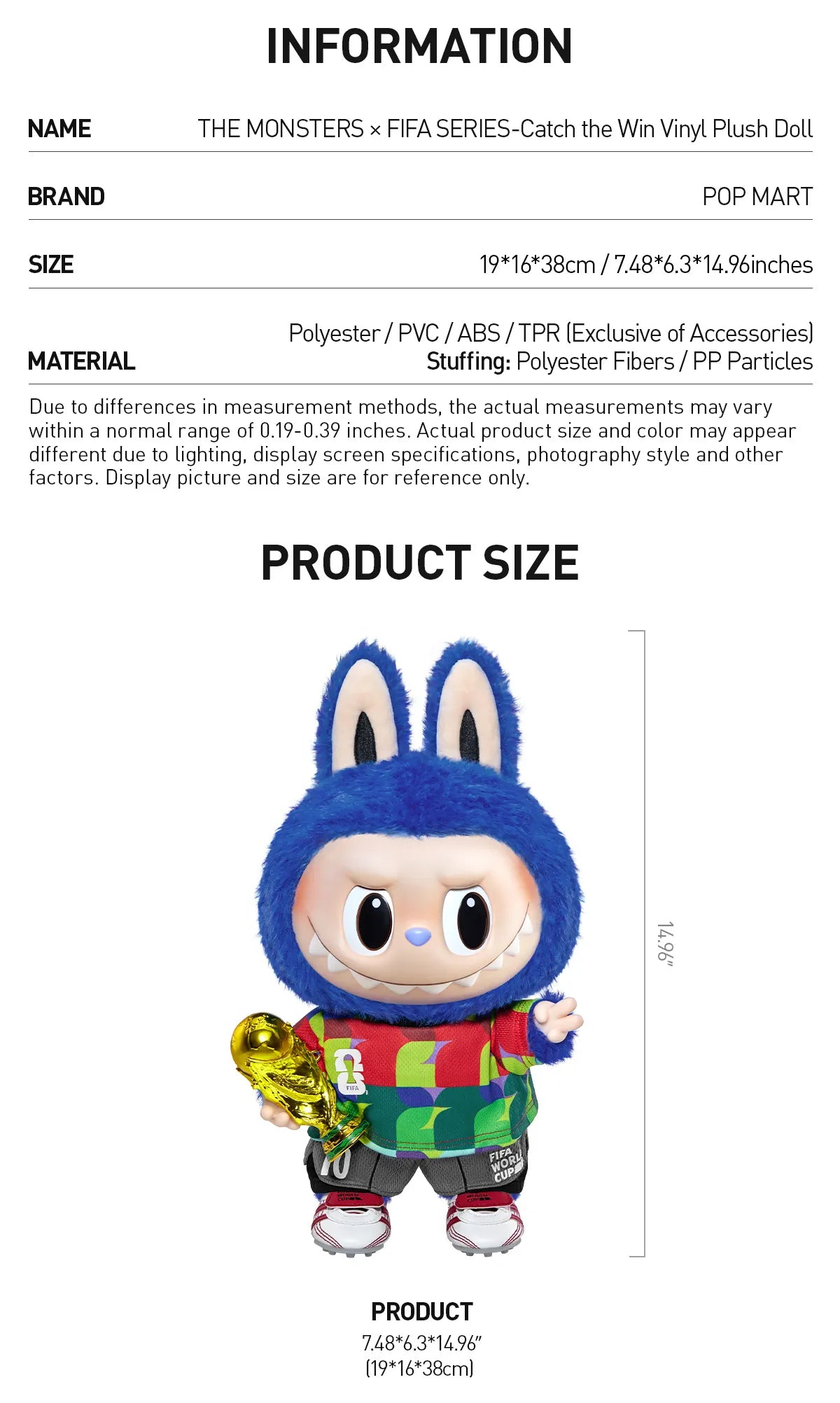 POP MART Authentic THE MONSTERS Labubu Plush Doll - FIFA SERIES