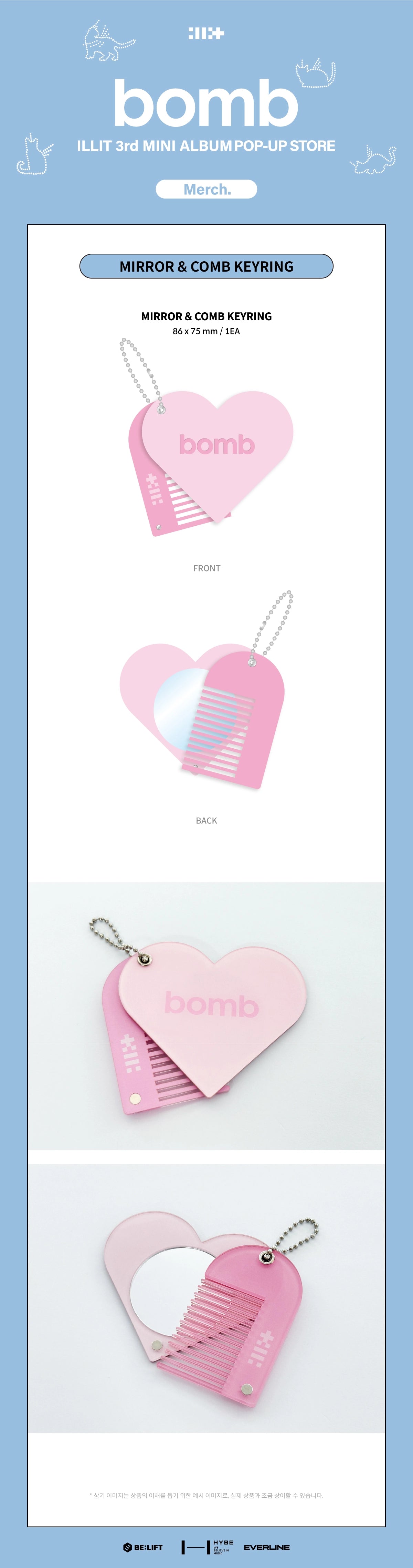 ILLIT - ILLIT 3RD MINI ALBUM 'BOMB' POP-UP STORE MERCH MIRROR & COMB KEYRING
