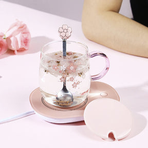 Cherry Dn Glass Mug with Lid & Spoon