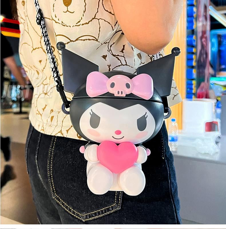SANRIO© Kuromi Holding Heart 3D Travel Bottle with Straw
