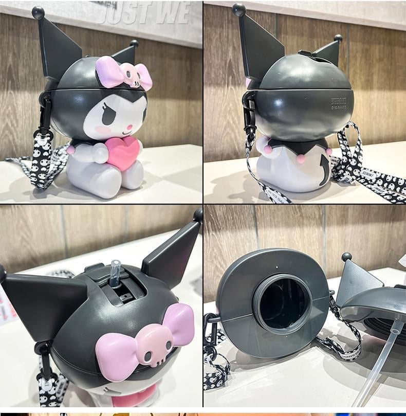 SANRIO© Kuromi Holding Heart 3D Travel Bottle with Straw