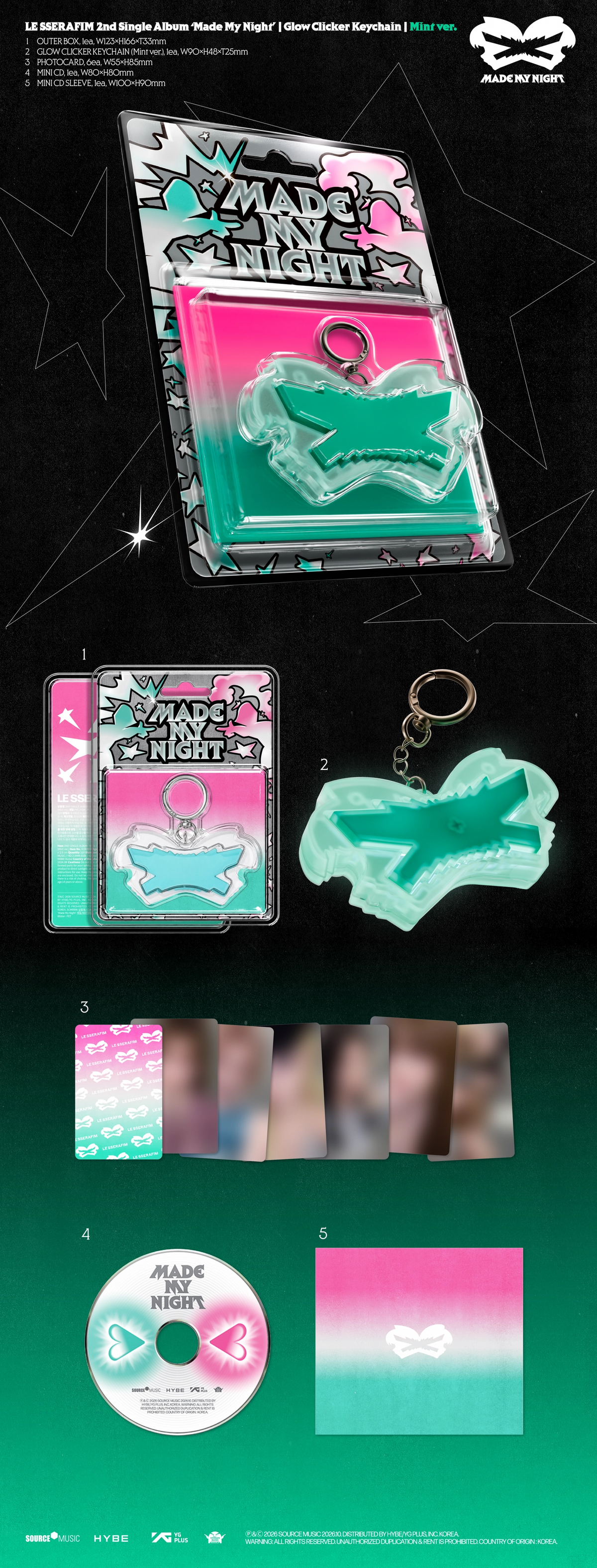 LE SSERAFIM - 2ND SINGLE ALBUM [MADE MY NIGHT] GLOW CLICKER KEYCHAIN