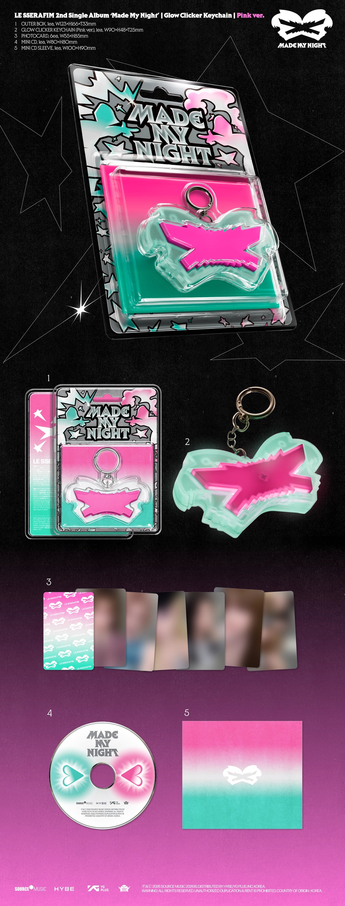 LE SSERAFIM - 2ND SINGLE ALBUM [MADE MY NIGHT] GLOW CLICKER KEYCHAIN