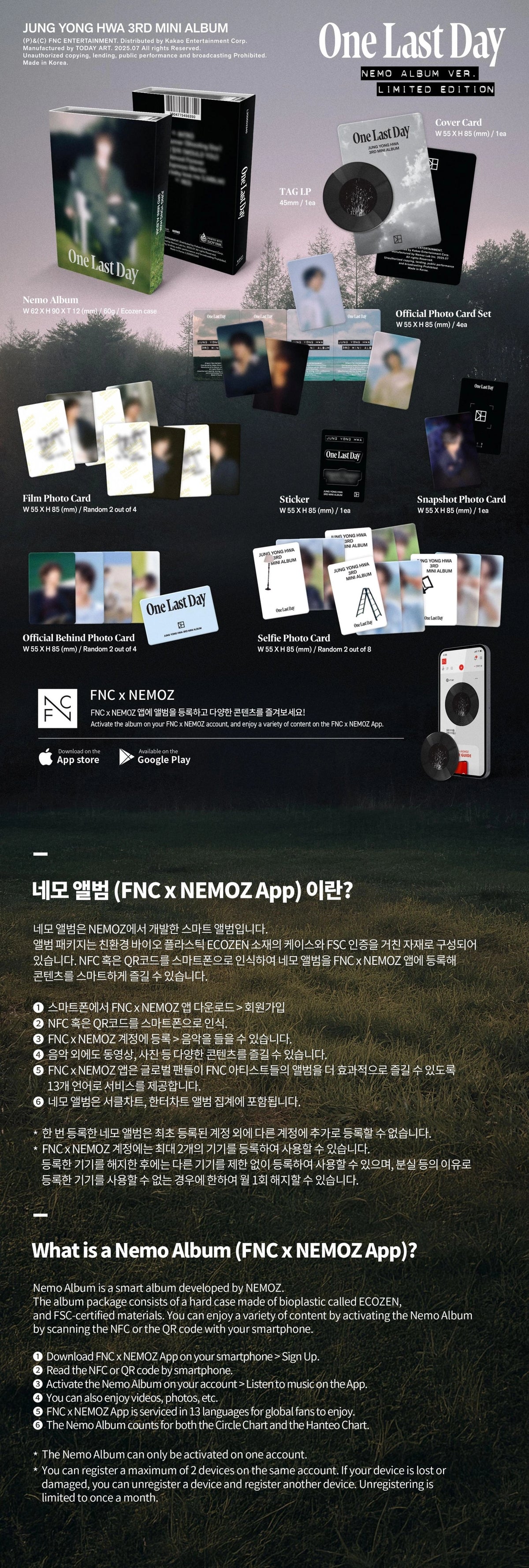 JUNG YONG HWA 3RD MINI ALBUM - ONE LAST DAY (NEMO ALBUM VER.) (LIMITED EDITION)