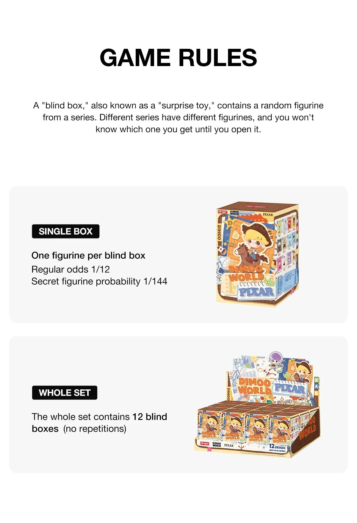 POP MART Authentic DIMOO WORLD × PIXAR Dimoo Figure Mystery Box 12 Designs