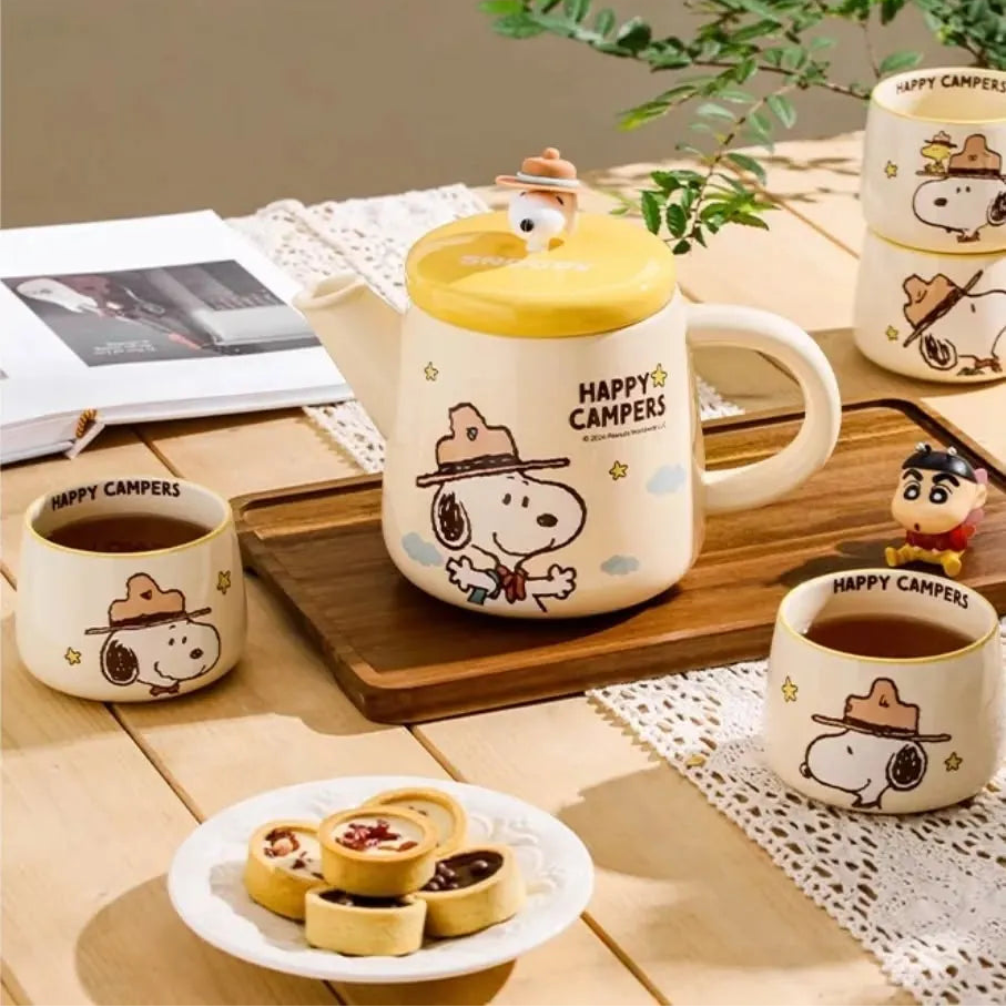 PEANUT SNOOPY Authentic Happy Camper Tea Set Yellow