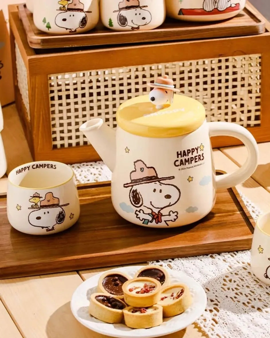 PEANUT SNOOPY Authentic Happy Camper Tea Set Yellow