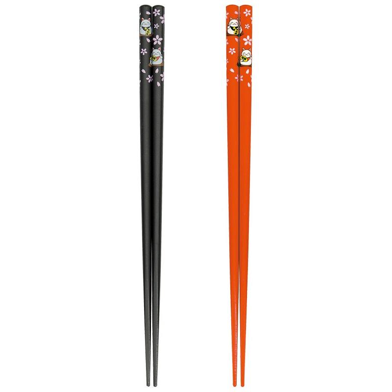 Lucky Cat Japan Black+Red Chopsticks 2in1 Set